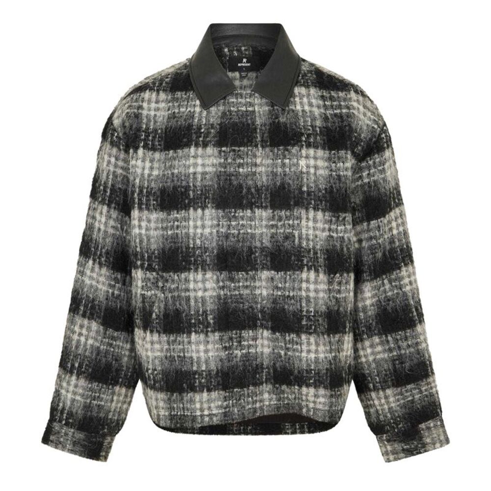 Represent Mens Leather Accents Two-Way Regular Overshirt / Jet Black